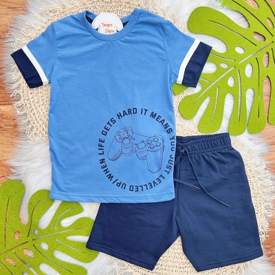 Conj. Camiseta Hard It Means e Bermuda - Azul Jeans e Marinho